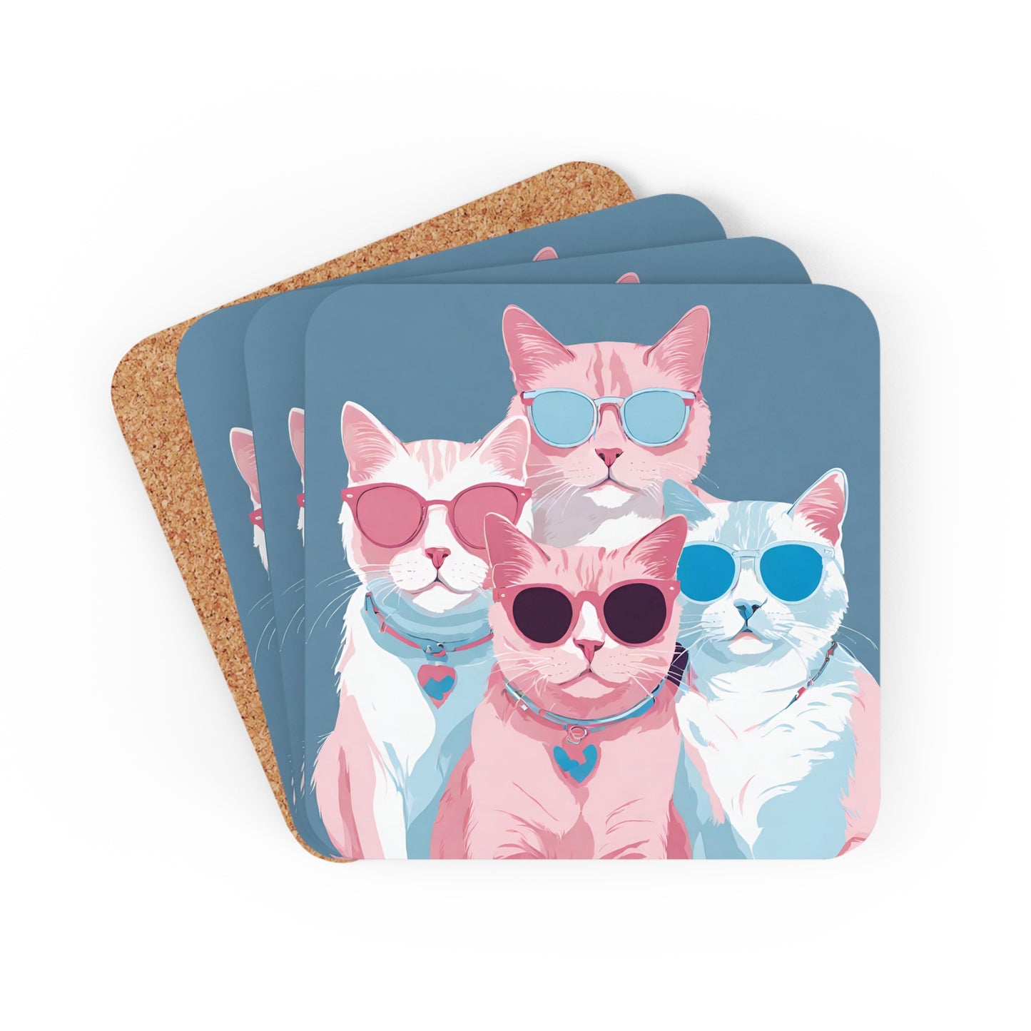 Whiskered Shades Cat Coaster Set