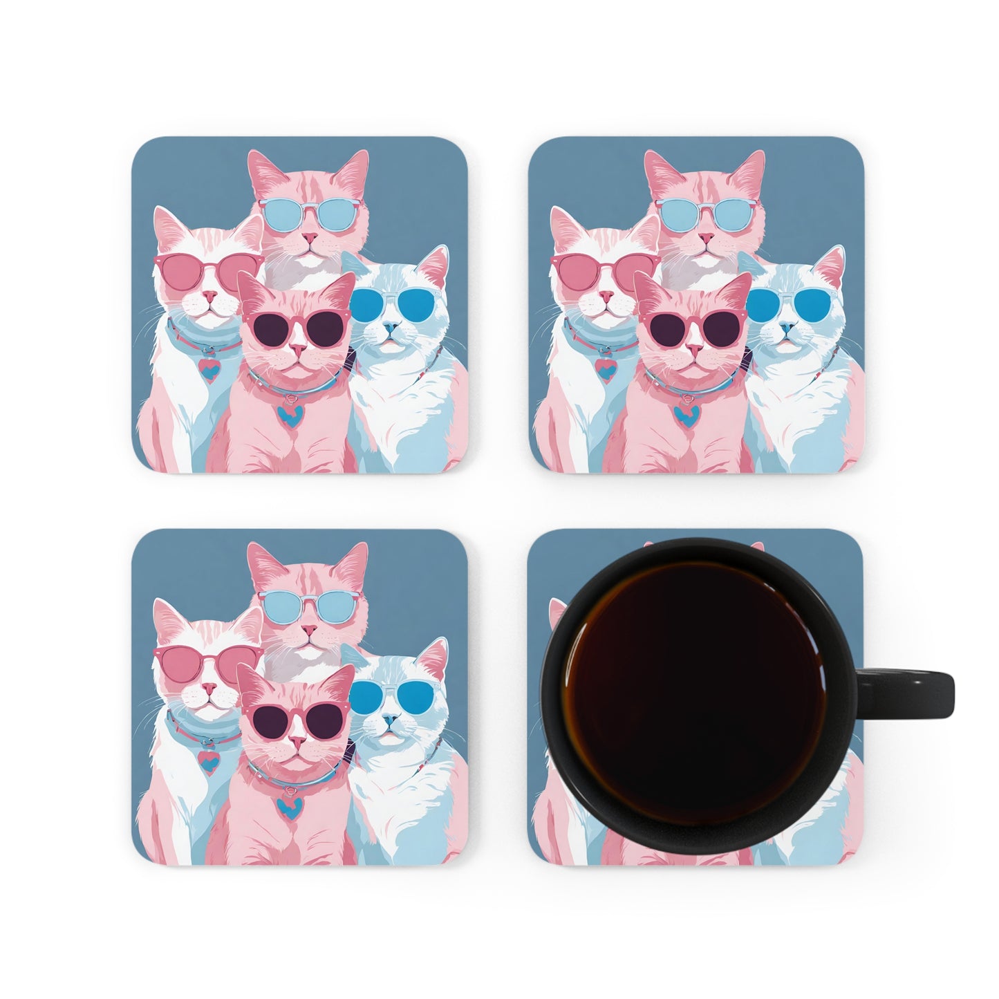 Whiskered Shades Cat Coaster Set