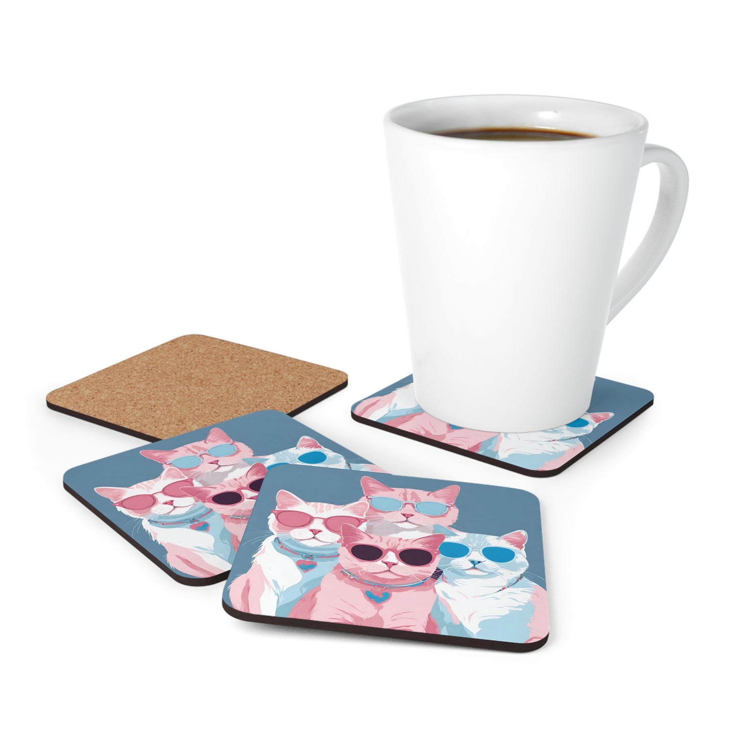 Whiskered Shades Cat Coaster Set